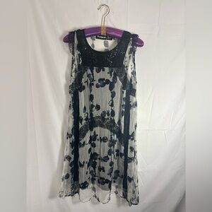 Desigual White Black Sequin Lace Whimsigoth Fairy Grunge Midi Shift Dress Size M